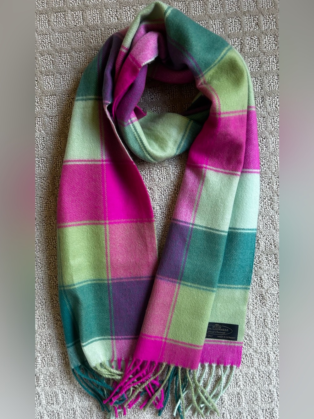 Plaid Cashmere Scarf - 65” X 11 1/2”